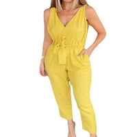 Colisha Dame Long Hlače bez rukava bez rukava u rect Romper Casual Ljeto Solow Color Harem Pant Yellow XL