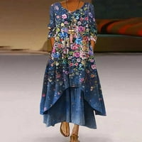 Safuny ženska maxi labava haljina cvjetna dugih rukava opruga okrugla izrez iregularni hem elegantna