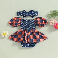 Dan neovisnosti Dojenčad Girls ROMPER haljina zastava Star Print Kratki rukav vrat brodova Ruched Jumpsuits