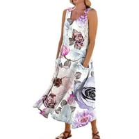 GDFUN Ženska casual Komforno cvjetno printu pamuk pamučne dreke - Ženske ljetne haljine Midi Duljina
