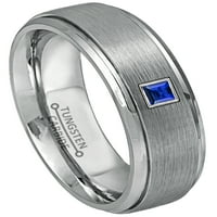 0,05ctw Princess rez plavi safir Tungsten prsten brušeni završetak Stepped Edge Tungsten Carbide Wedding - septembar Ring Pirtstone - 14kt bijeli zlatni okvir - TN068PS-1SPS6