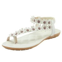 Zuwimk sandale za žene, žensko ljetno casual bagesy slatke ravne sandale udobne kvadratne nožne prste modne, bijele cipele