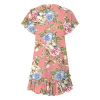 Žene Ležerne haljine s kratkim rukavima V-izrez cvjetni print ruffle mini boho haljina slatka Flounce