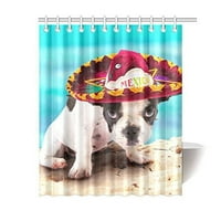 Francuski buldog štene u meksičkom sombrero na zavjesu za kupatilo za tuš za tuš za tuš