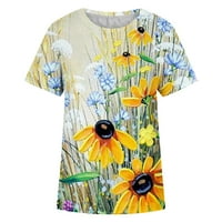 Jerdar žene ljetne vrhove Žene Ležerne prilike Seksi modna ljetna okrugla vrat majica Ispisani kratki rukav bluza žuti s