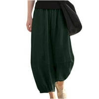 Ženske vrećice pamučne posteljine harem hlače Ljeto solidno elastični struk sažeti fenjer pantalone sa džepovima široke noge jogger capris