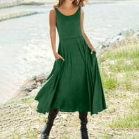 Clearsance Ljetne haljine za žene Dužina gležnja Ležerne prilike sa čvrstim rukavima bez rukava Okrugla dekolte, zelena XL