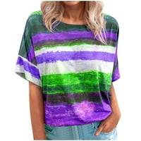 Ženska majica gradijentne boje Tunic TOPIN dugina boja Block Striped Ispis Majica kratkih rukava Okrugli