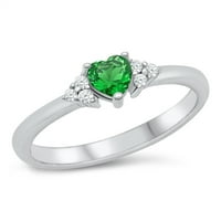Vaša boja simulirana smaragdna ljubav od srca obećava prsten. Sterling srebrni pojas zeleni cz ženski