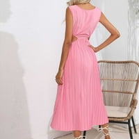 Ljetne casual haljine za žene izrez suknje visokih vrata lagana ružičasta L