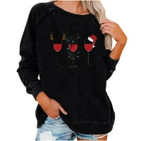 Žene Ležerne prilike sa punim rukavima na vrhu vrhova sa otvorenim majicama, božićni ispis Grafička bluza HOT8SL4869180