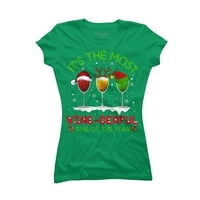 Božićna košulja za vinu Xmas alkohol pidžama PJ vrhovi za žene Juniors Kelly Green Graphic Tee - Dizajn
