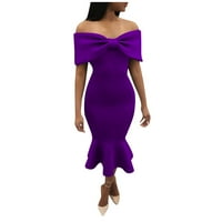 Ženske haljine klirence kratki rukav čvrst modni modni gležanj duljina s poklopcem na ramenu purple