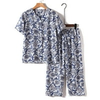 Žene ležerne odjeće Ispisano CrewNeck gumb dolje majice kratkih rukava i obrezane hlače Lounge setovi pidžame