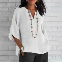 Inleife ženske majice rukavi modni V-izrez Ženska majica sa čvrstom rukavom pulover plus veličine labavih vrhova