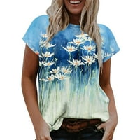 Ženska retro Basic T Majica Crewneck kratki rukav 3D cvjetni tinesni majica, casual labavi ugrađeni