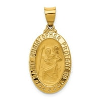 14k žuti zlatni polirani i satensku sveti Christopher Medal Privjesak - Mjere 31,5x širine