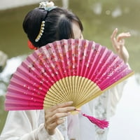 Uehgn kineski stil svileni sklopivi ventilator sa resicama Elegantna izrada Snažni i fleksibilni bambusovi