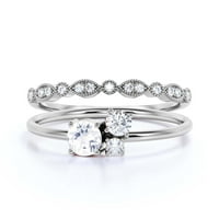 Jedinstveni kamen minimalistički 1. karat za ručni rez dijamantni prsten, prsten za trilogiju, vjenčani prsten u sterlingu srebra sa 18k bijelim zlatnim poklopnjem za nju, mladenci, set za mladenku, podudaranje