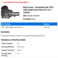 Vodena pumpa - kompatibilna sa - Dodge Power Ram 2.6L 4-cilindar 1985