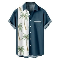 Ljetni muškarci na plaži Havajski stil vrhovi Trendy kratki rukav tropski drik dlaka, kolor blok na pršut labavi lagani vilini s džepovima plavi s
