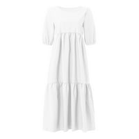 Ljetne haljine za žene Trendy kratki rukav Srednja dužina Slobodno vrijeme A-line pune okrugle dekoltene haljine bijeli l