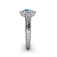 London Blue Topaz i dijamantski rušni zaručni prsten sa milgrain radom 0. CT TW 14K bijelo zlato .Size