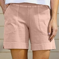Žene Ležerne prilike za nacrtaju elastični struk COMFY pamučne kratke hlače Ljetni čvrsti pamučni džep casual gaćica ružičasta - ljetna ušteda