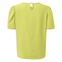 Ženski vrhovi Ženski ležerni okrugli vrat Puff rukav tiskani majica kratkih rukava Top Yellow