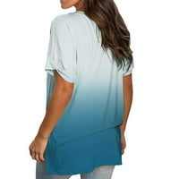 Roliyen ženski vrhovi ženski modni casual gradijent V-izrez kratki rukav labav majica