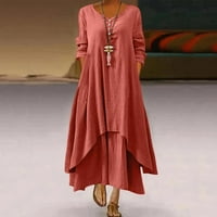 Labakihah haljine za žene, Ležerne prilike, puna haljina O-izrez dugih rukava nepravilna duga haljina narančasta xxl
