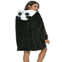 Très Chic Mailanda Panda Nosiva pokrivačica Hoodie Sherpa Fleece debela dugačka dukserica za žene i muškarce sa džepom