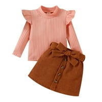 Woshilaocai Toddler Djevojka jesen odijela Pleteni džemper TOP Knit Cardigan Plaid suknja Dvije postavljene