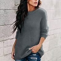 Bvanrty Ženska solidna boja modni okrugli vrat labavi povremeni majica Bluza Tops Dark Grey XL