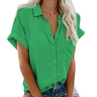 Atinetok ženske ljetne vrhove plaža casual gumb dolje slobodne svjetlosne kardiganske košulje sa džepom V-izrez s kratkim rukavima Solicinski dame trendy bluze zeleni xxxl