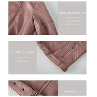Čvrsti džep patentni zatvarač modni vrhovi kardigan kožne jakne za žene čišćenje ružičaste veličine m
