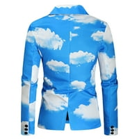 Zodggu odijelo za muškarce Slim Fit 3D Cloud Print Sports Sportski poslovni džep ured Lagana lapela