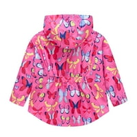 Juebong Toddler Kids Baby Girls Fashion Slatko crtani leptir uzorak vjetrootporna kišna jakna odvojivi kaput s kapuljačom, pokloni za 7 godina, ružičasti