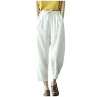 Ženske ljetne vrećaste posteljine Capri hlače Pantalone Ležerne prilike elastične struke harem hlače labavi fit capris s džepovima plus veličine