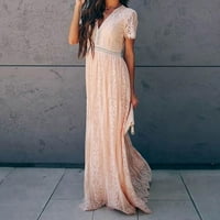 GUZOM vjenčane haljine za žene - V-izrez Elegantna formalna seksi ljetna kratka rukava Slatka boja Maxi haljina ružičasta