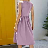 Ženske ljetne haljine, ženske okrugle vratne ležerne suknje od laganog suknja s rukavicama ruffles Longuette