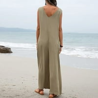 Ženske hlače od solidne boje ljetne pantalone udobne vrećaste slabovi za mladenke duge palazzo hlače jedan bib kombinezon široke noge pantalone za plažu sa džepovima Khaki l