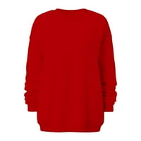 Penkaiy dukserica za ženu modne žene dugih rukava okrugli vrat labavi duks čvrsta bluza vrhova crvena