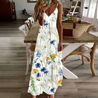 Charella Womens Vest Slica Long haljina Ljetni rukav tiskali V-izrez Ležerne duge maxi haljina žuta,