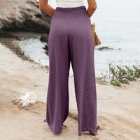 Absuyy ženske labave široke hlače za noge visoke struk ravne hlače casual pantalone ljubičaste veličine