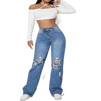 Ženski trendy High Shead Ripped Jeans Casual Traperice