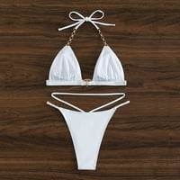 Gotyou kupaći kostim ženski zaseban seksi bikini čvrsti lanac u boji viseći vrat sa čeličnim nosačem bez kupaći kostim prsa bijeli l