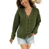 Slatki džemperi za žene Vintage Pletene prednje čipke za jesen zimske pletene V vrat pamuk vune vrhovi modne vrhove skakača