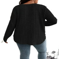 Ženska plus ležerna ravnica V izrez TEE dugih rukava Crna plus majica