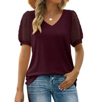 Ženske plus veličine, ženske bluze, modni ženski kauzalni V-izrez Vintage Solid bluza Majica kratkih rukava Summer Tops Majica Best Prodaja